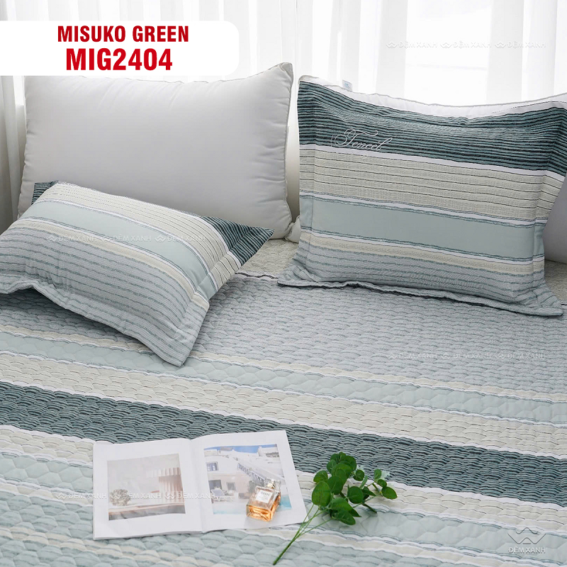 Chăn ga gối Nhật Bản Misuko Green MIG2404 được làm từ chất liệu vải sợi gỗ mềm mịn thoáng mát