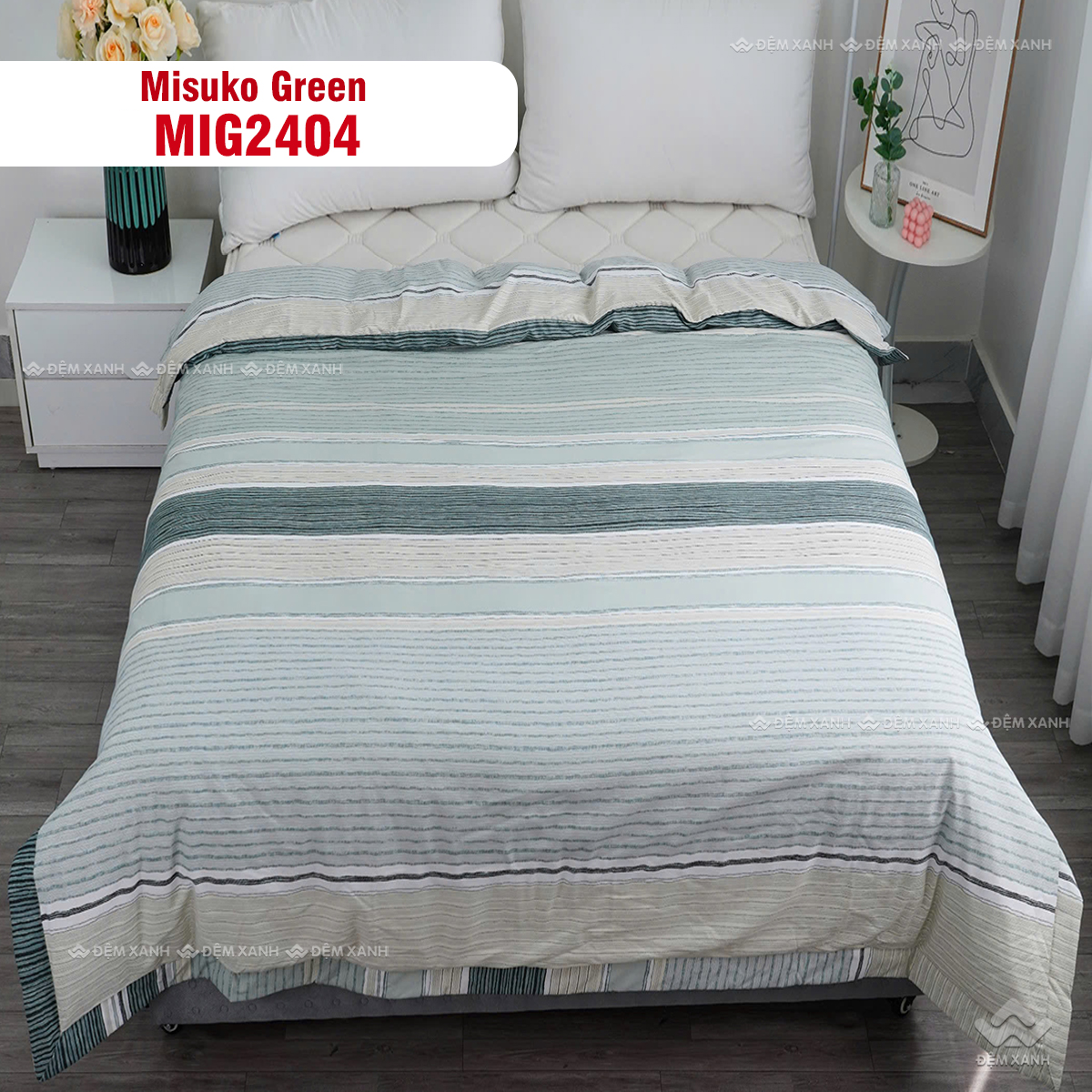 Bộ chăn ga gối Nhật Bản Misuko Green MIG2404 gây ấn tượng với thiết kế thanh lịch cùng chất liệu cao cấp